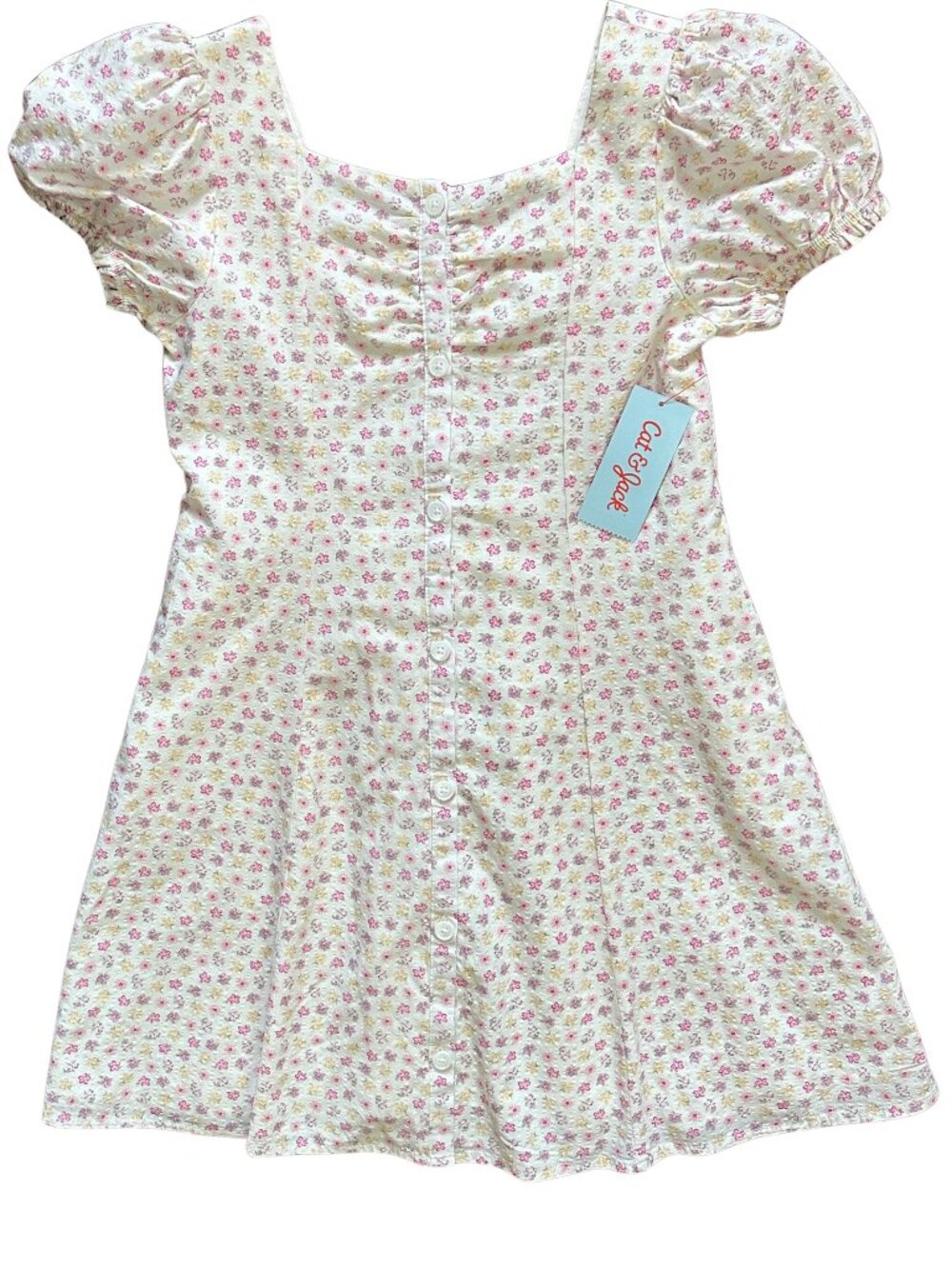 NWT Cat & Jack Girls Floral Button Front Mini Dress With Pockets L 10/12 - Picture 3 of 13